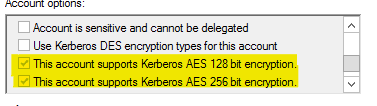 encryption options for Kerberos