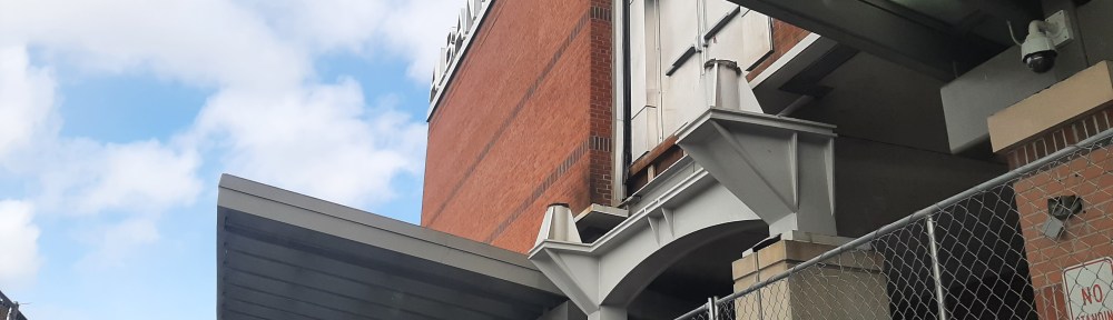 Image shows an abutment for a bridge that no longer is there.